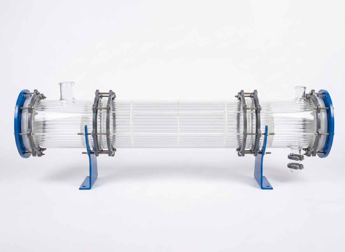 Glass shell & tube condenser with glass shell